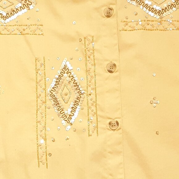 Capistrano Essentials Shirt Blouse Women 3X Tan Cotton Embellished Sequins NWT - Picture 3 of 6